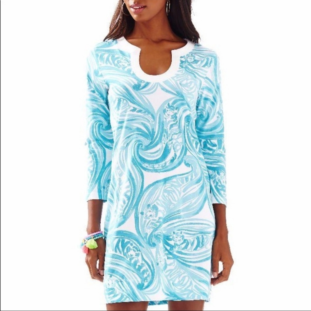 Lilly Pulitzer Long Sleeve Turquoise Tiger Dress Size Small